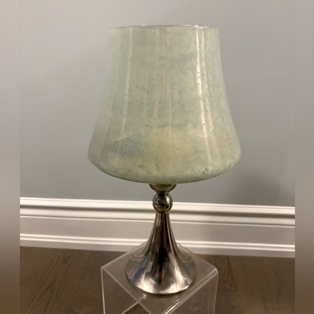 Pottery Barn pale blue hurricane lamp net 16” x 9”